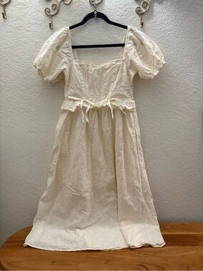 Lovelo Cream Puff Sleeve Lace Ankle length Dress
